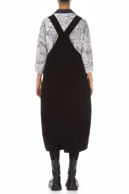 Strappy Black Cotton Dungaree Dress 2