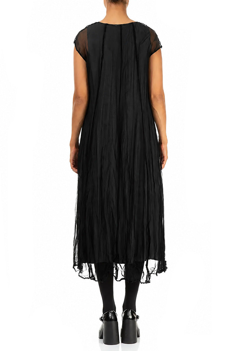 Black Crumpled Silk Chiffon Dress 2