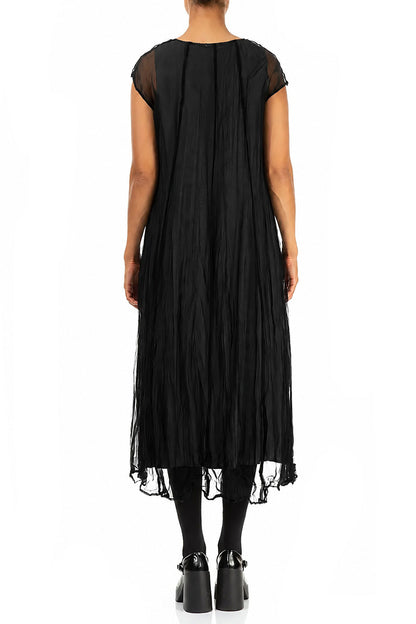 Robe en mousseline de soie froissée noire