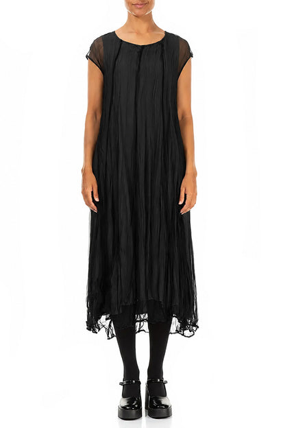 Robe en mousseline de soie froissée noire