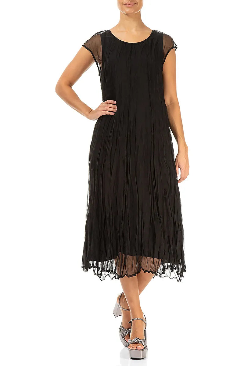 Black Crumpled Silk Chiffon Dress 4