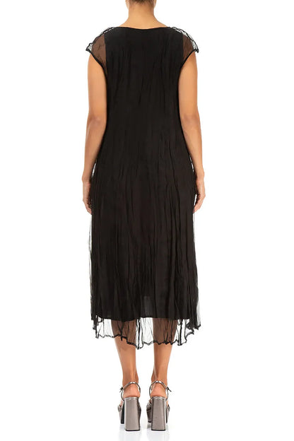 Black Crumpled Silk Chiffon Dress 2