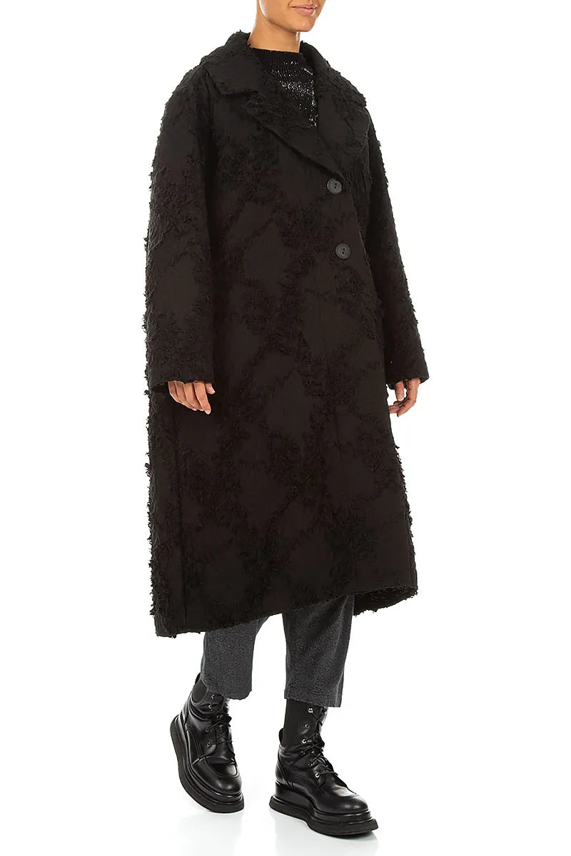 Black Feathered Cocoon Coat 4
