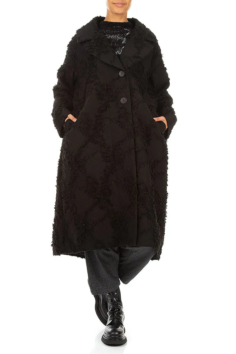 Black Feathered Cocoon Coat 5