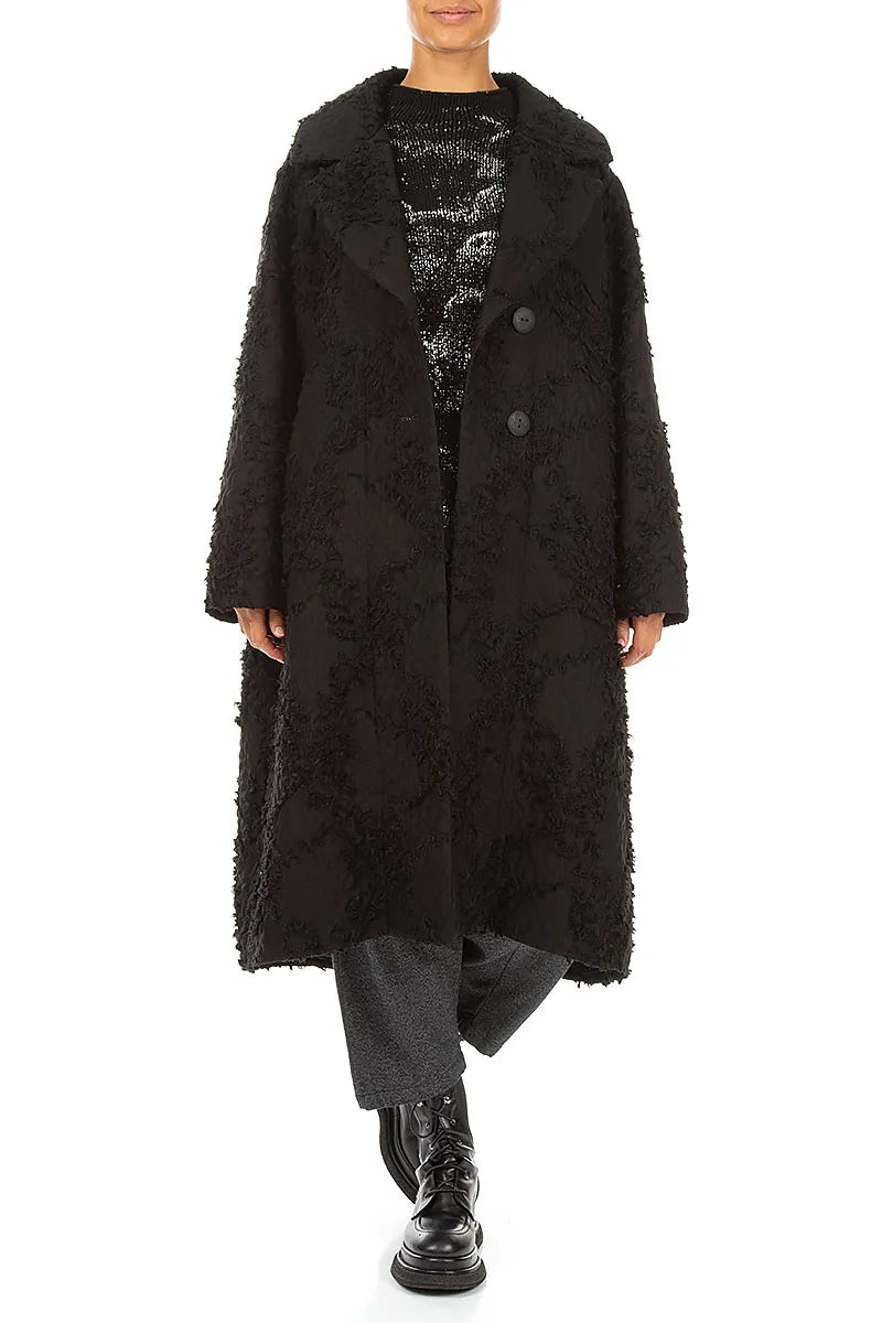 Black Feathered Cocoon Coat 6