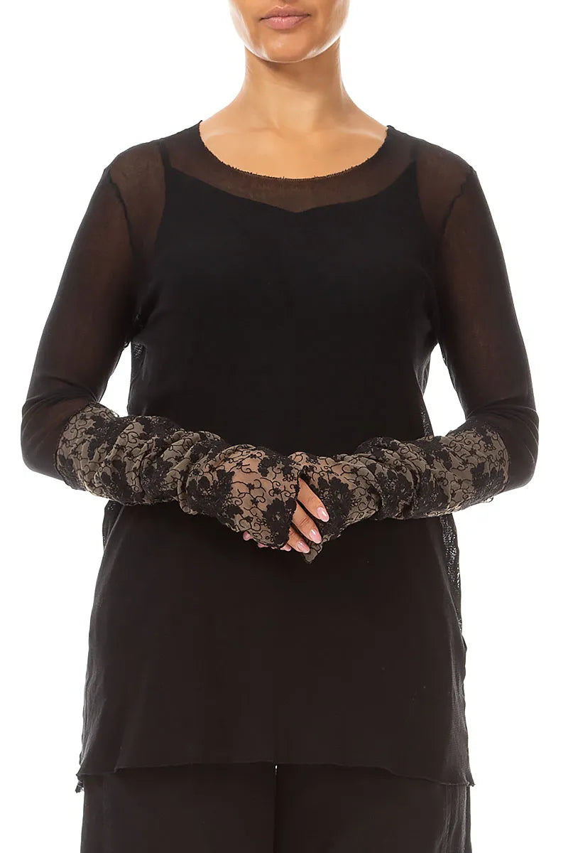 Black Floral Cotton Lace Wristlets 3