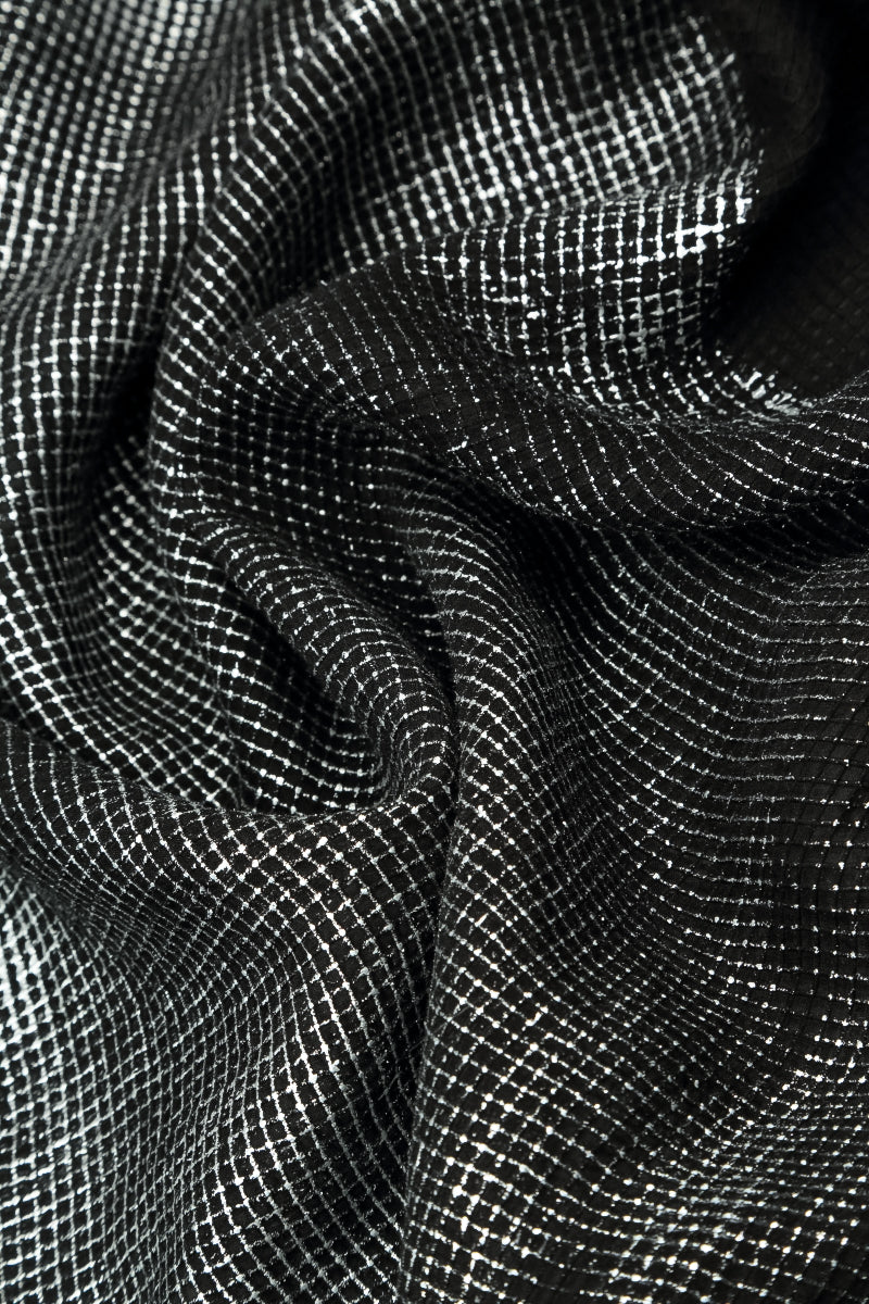 Black Silver Metallic Mesh Silk Blouse 5