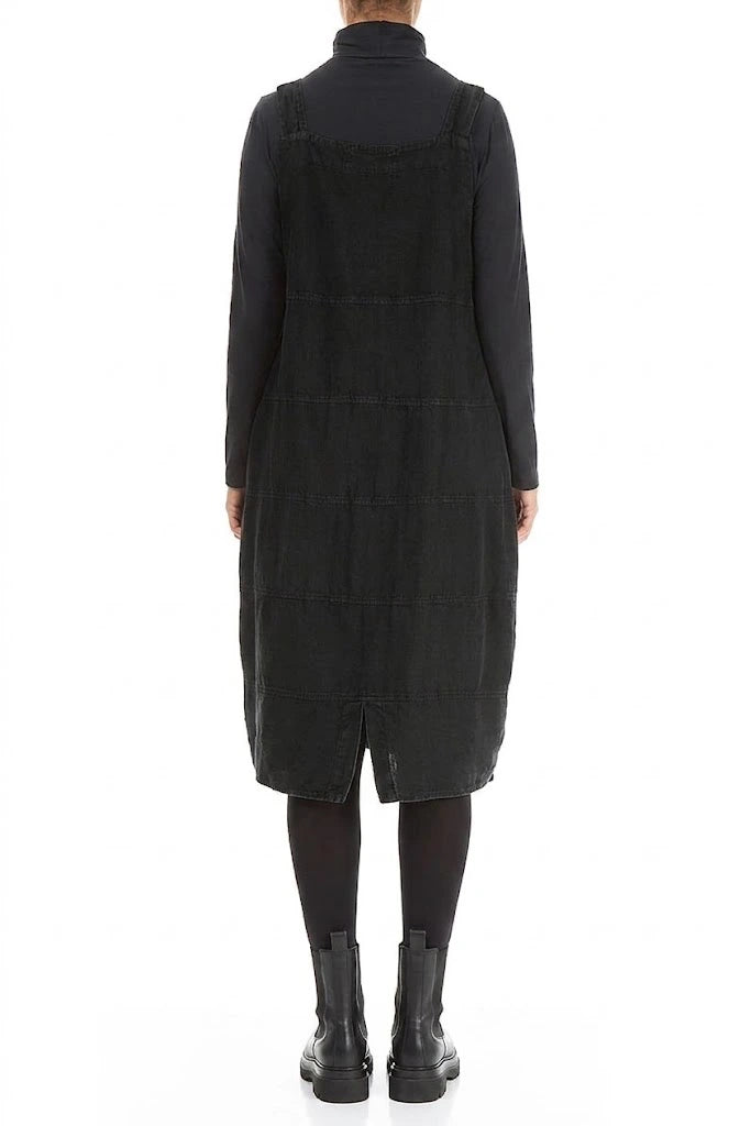 Black Linen Dungaree Dress 2
