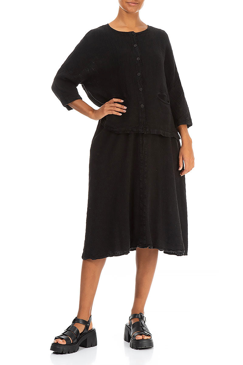 Black Mélange Linen Jacket Blouse 4