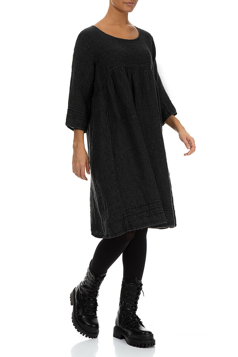 Black Mélange Linen Smock Dress 4
