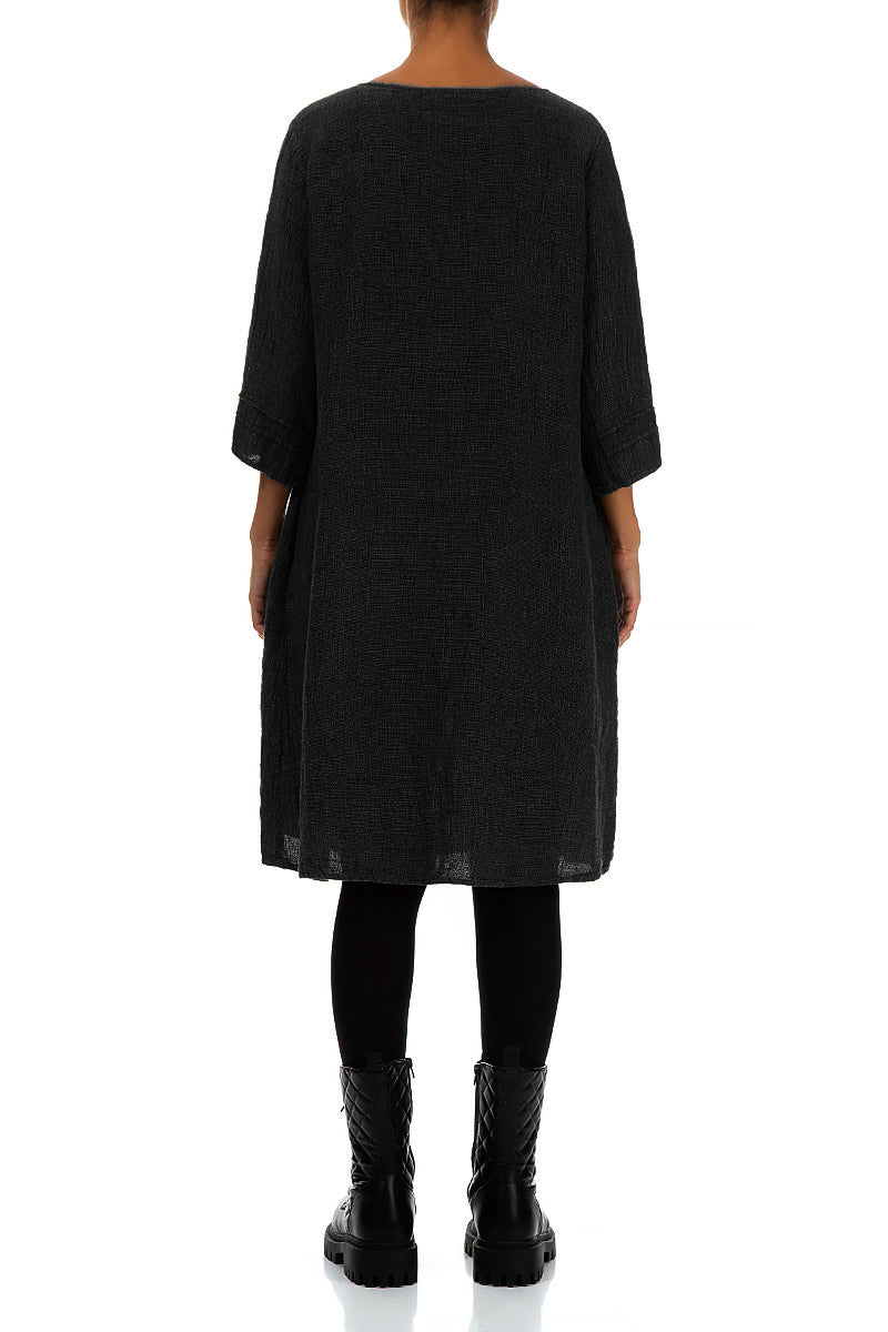 Black Mélange Linen Smock Dress 2