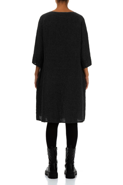 Black Mélange Linen Smock Dress 2