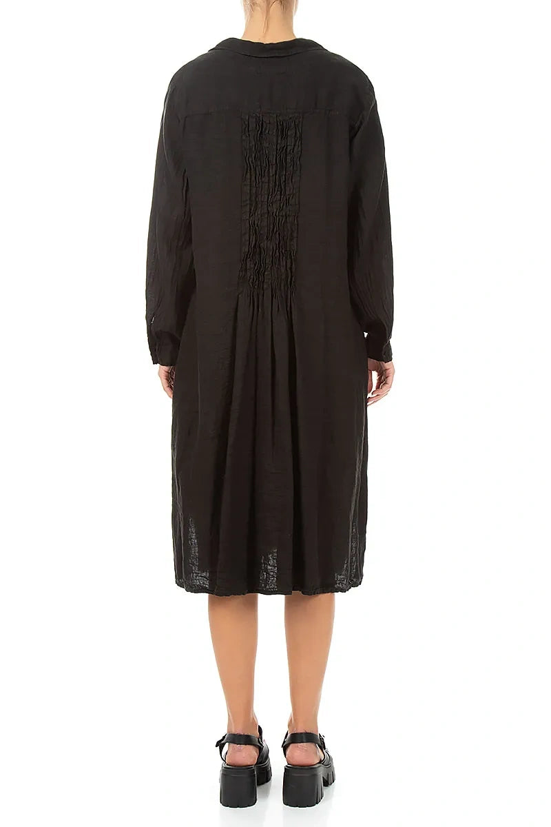 Black Pintuck Linen Shirt Dress 2