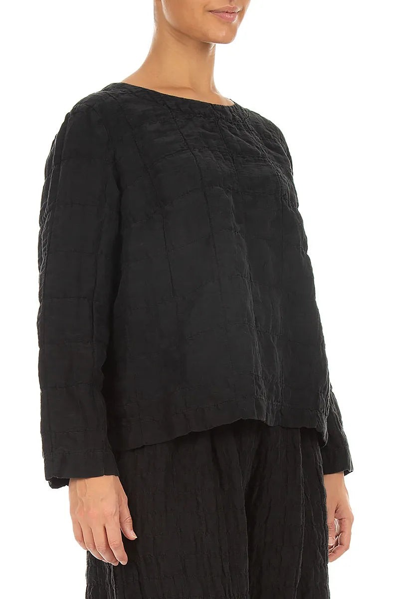 Black Pleated Silk Linen Blouse 3