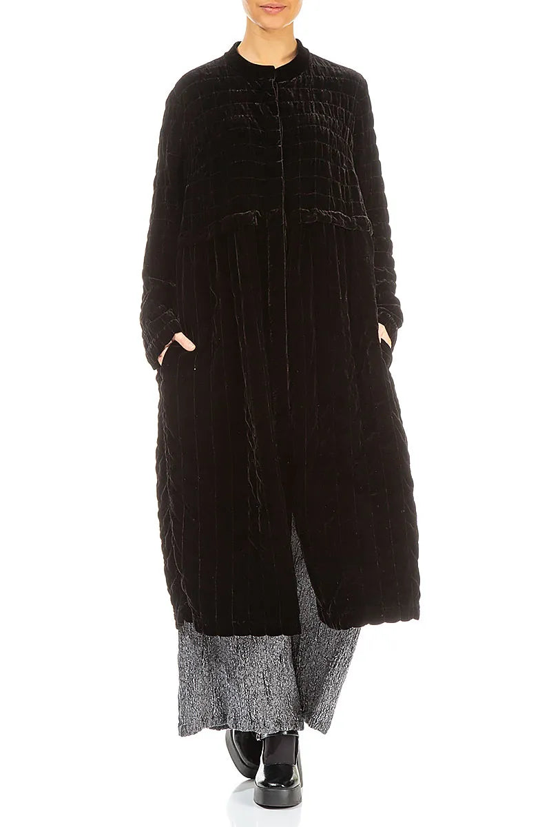 Veste en velours de soie plissé noir - Manteau