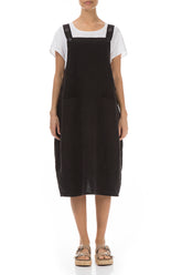 Black Linen Dungaree Dress 1