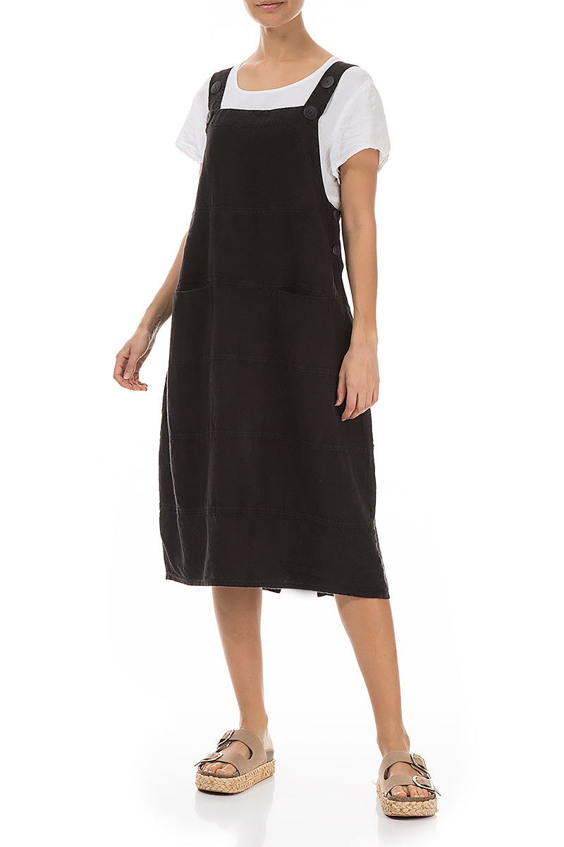 Black Linen Dungaree Dress 5