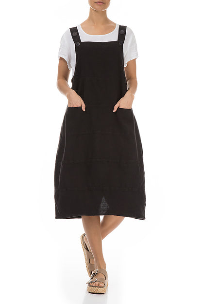 Black Linen Dungaree Dress 3