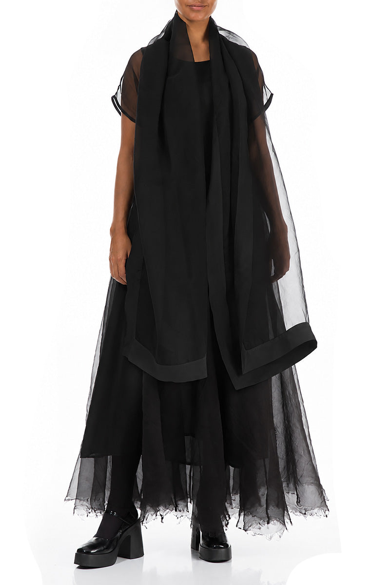 Black Silk Chiffon Scarf 2