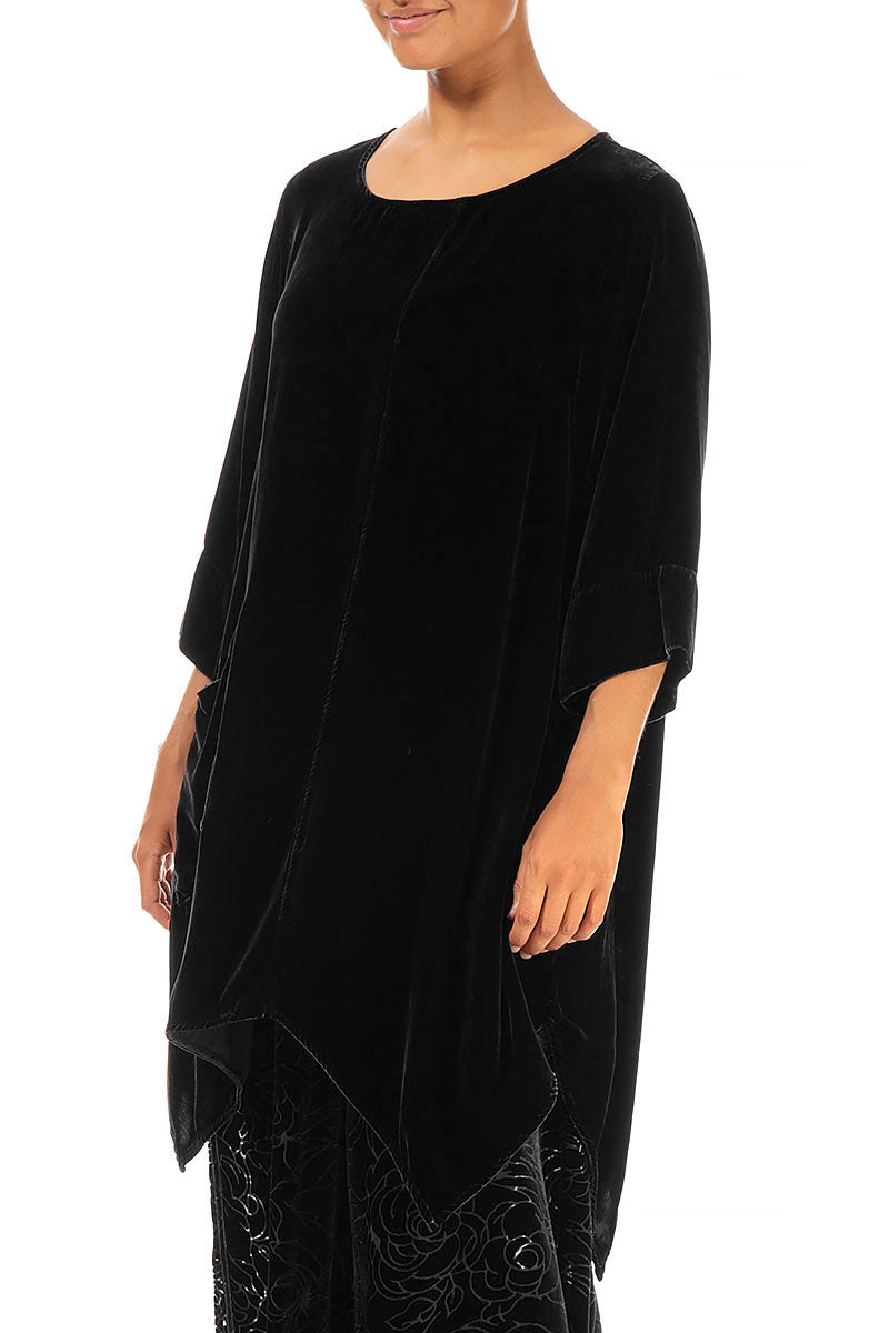 Asymmetric Black Silk Velvet Tunic 3