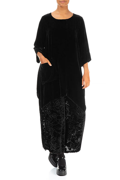 Asymmetric Black Silk Velvet Tunic 4
