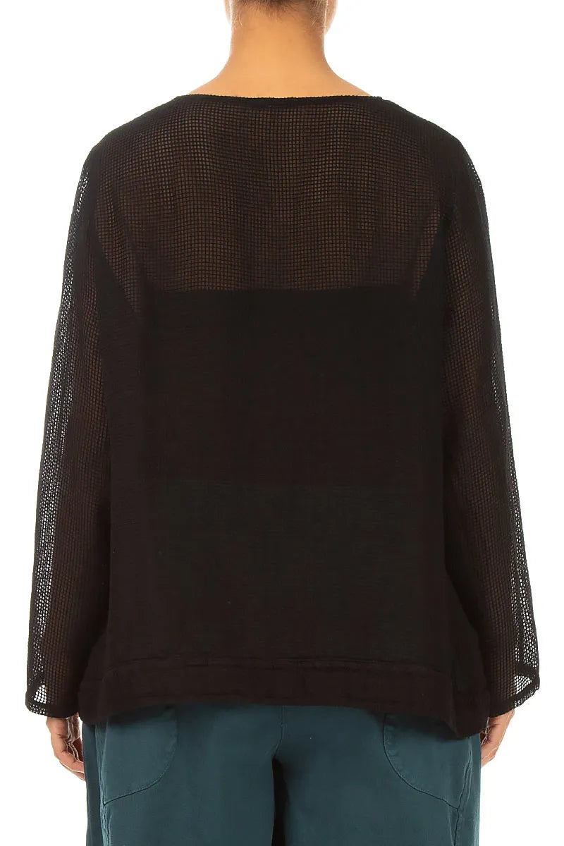 Black Silver Metallic Mesh Silk Blouse 2