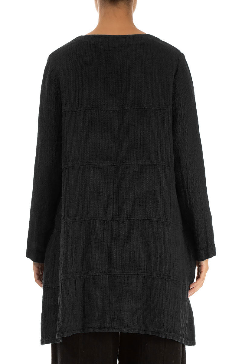 Black Textured Linen Tunic 2