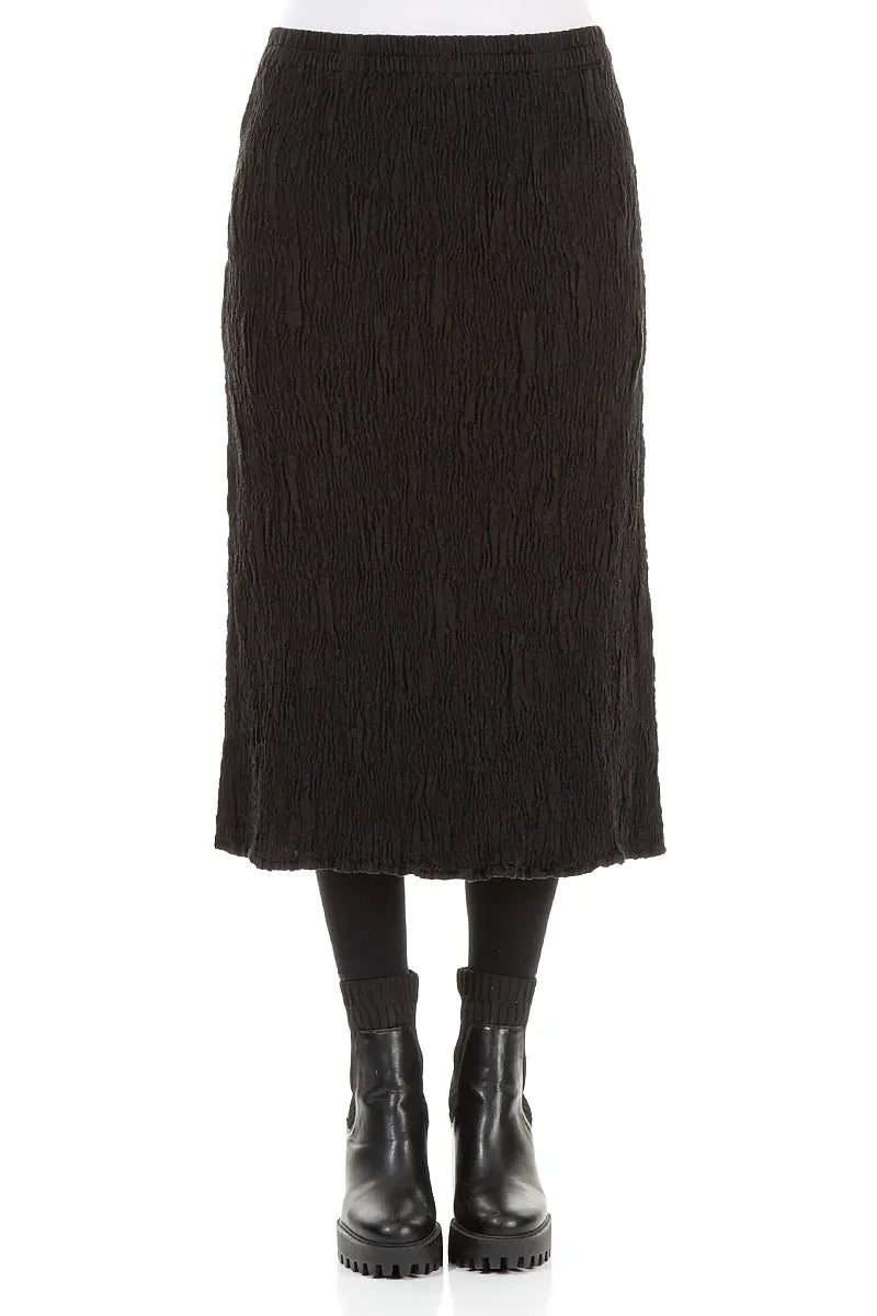 Black Textured Silk Linen Pencil Skirt 1