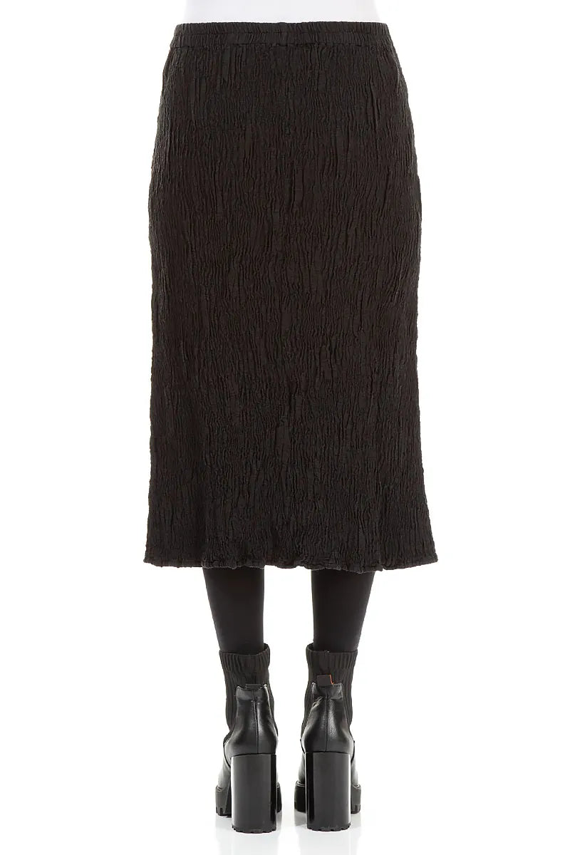 Black Textured Silk Linen Pencil Skirt 2