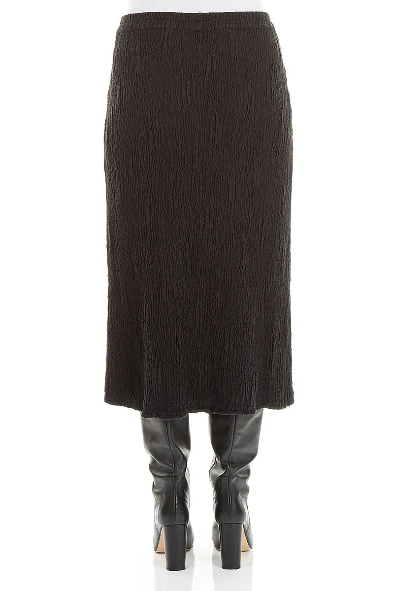 Black Textured Silk Linen Pencil Skirt 2