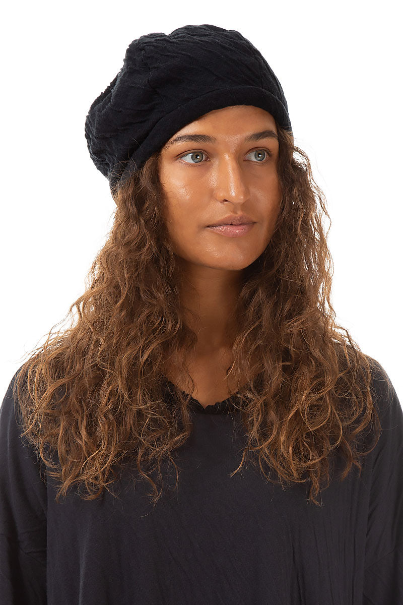 Béret en coton ondulé noir