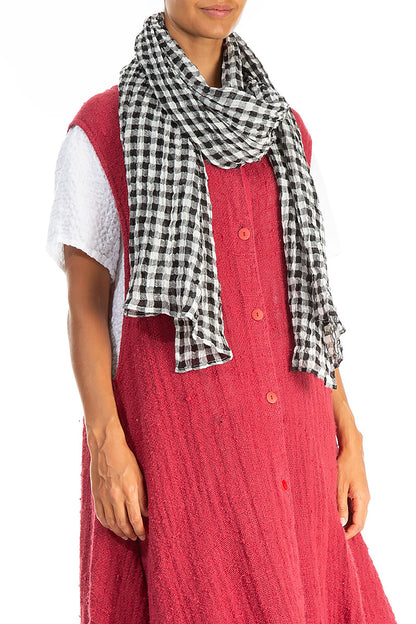 Black &amp; White Check Linen Scarf 3