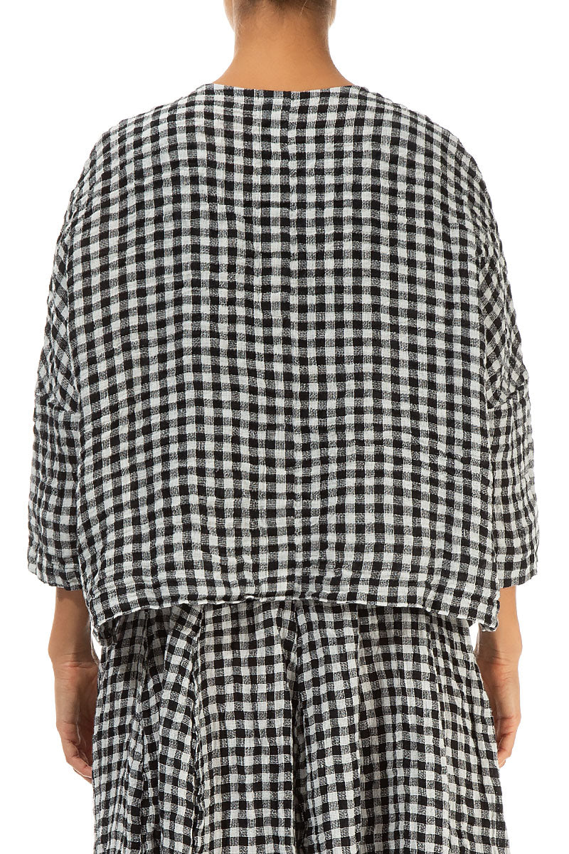 Black &amp; White Check Linen Jacket Blouse 2