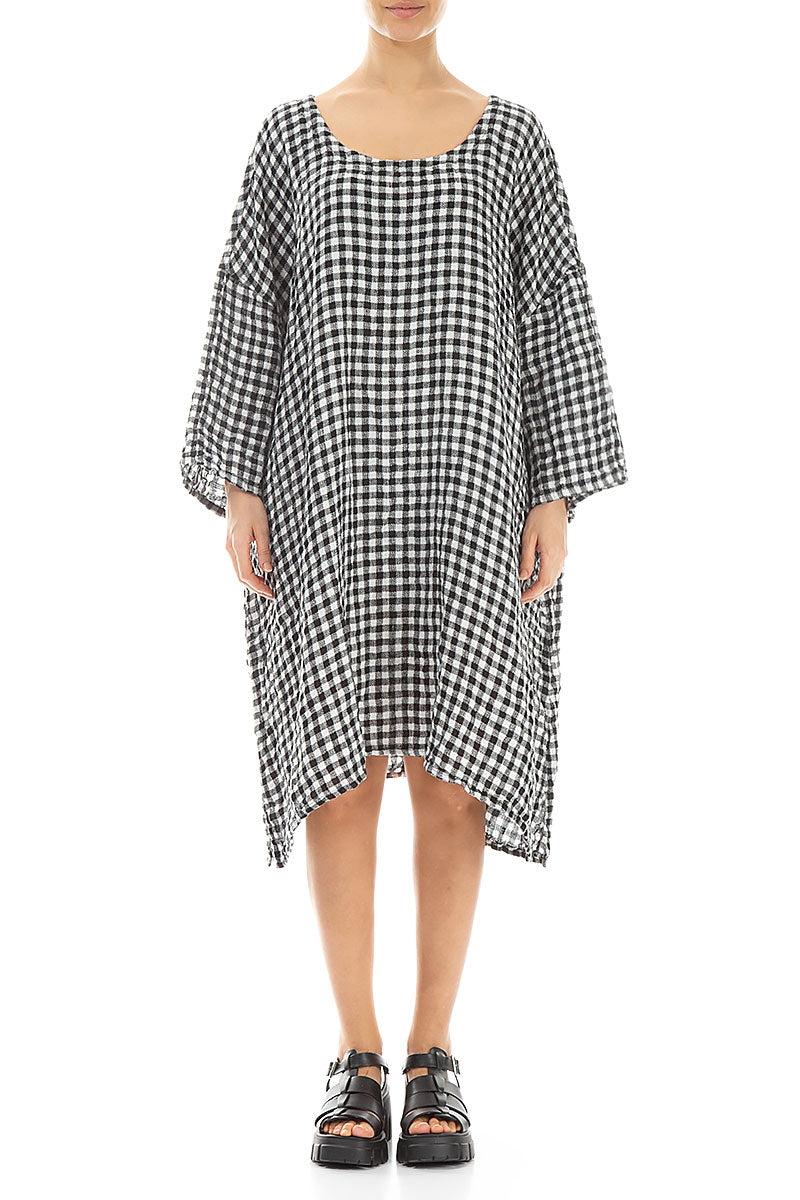 Black &amp; White Check Linen Tunic Dress 1