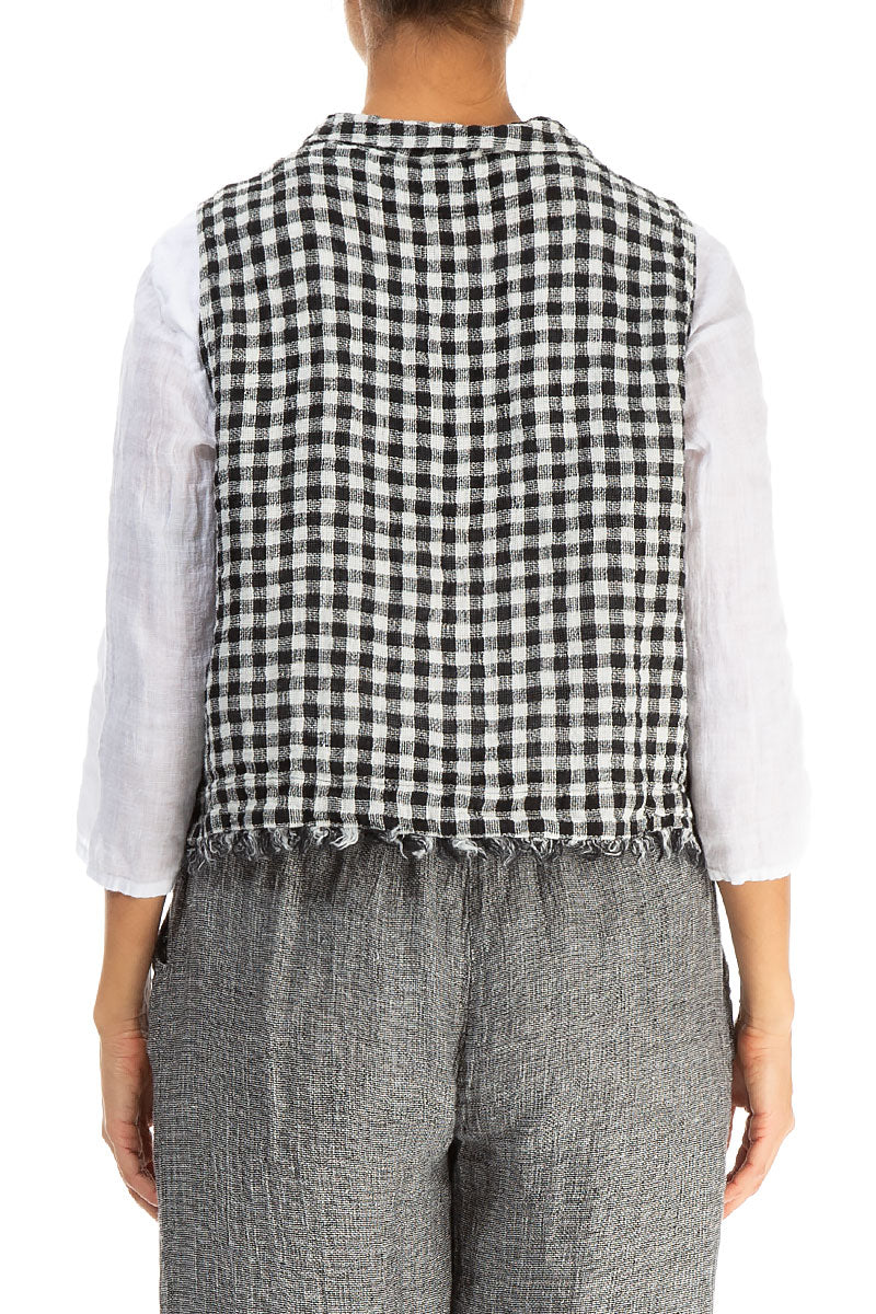 Black &amp; White Check Linen Vest 2