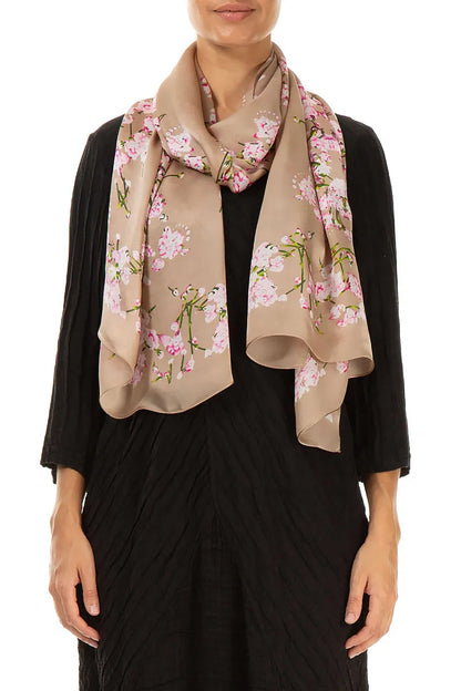 Blossom Beige Silk Scarf 1