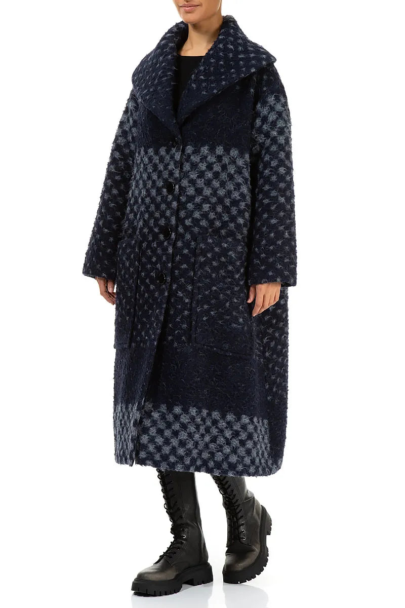 Blue Alpaca Wool Trapeze Coat 3