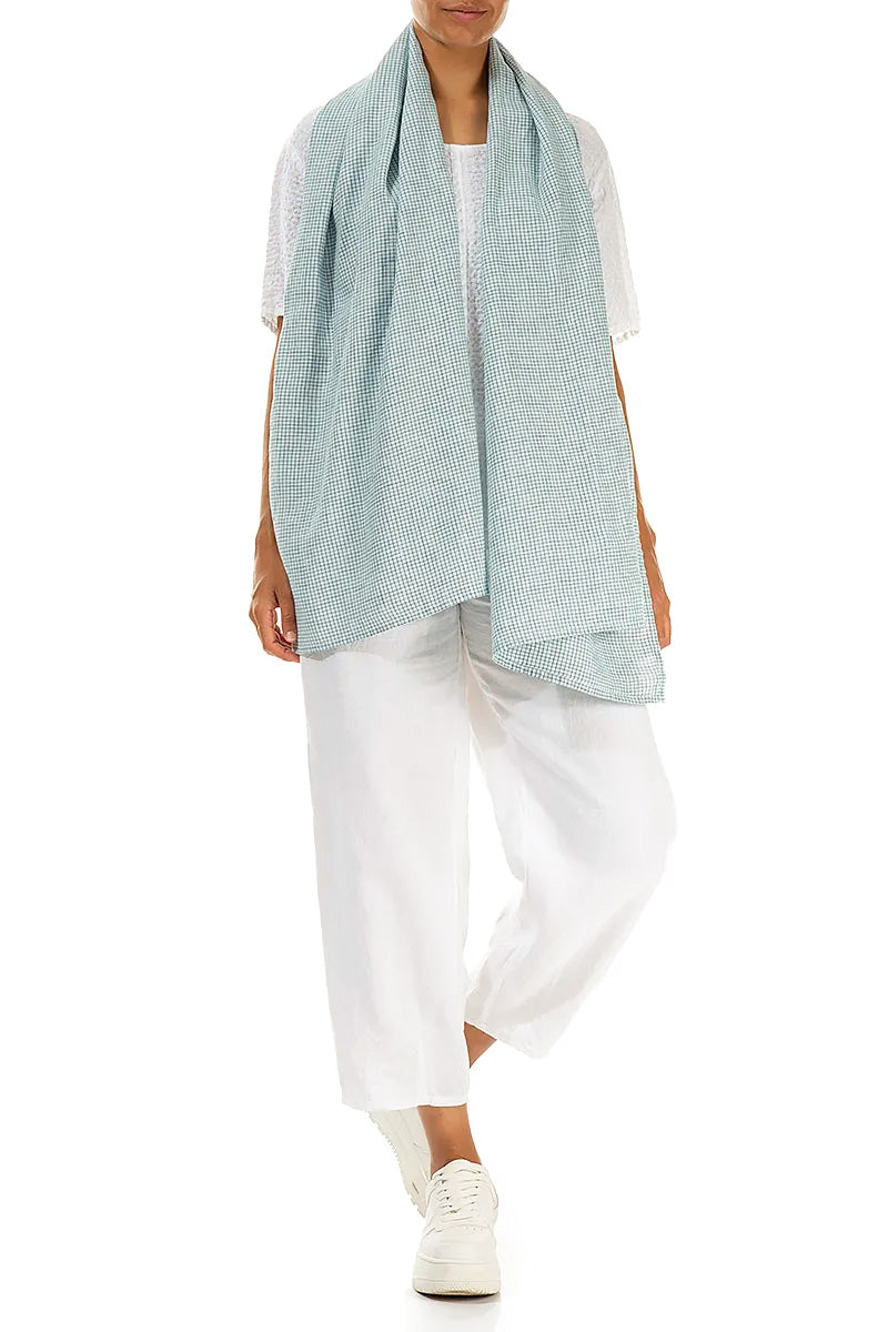 Blue Check Linen Scarf 2