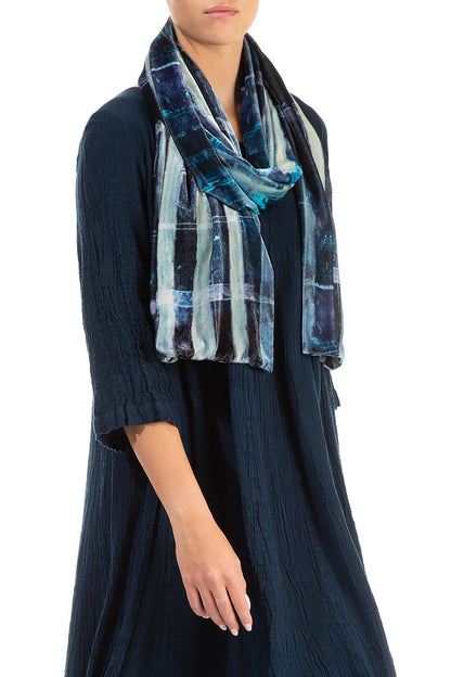 Blue Lines Stretch Silk Velvet Scarf