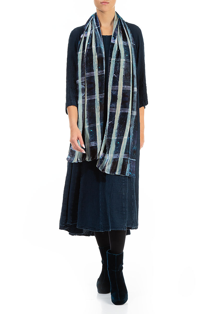 Blue Lines Stretch Silk Velvet Scarf