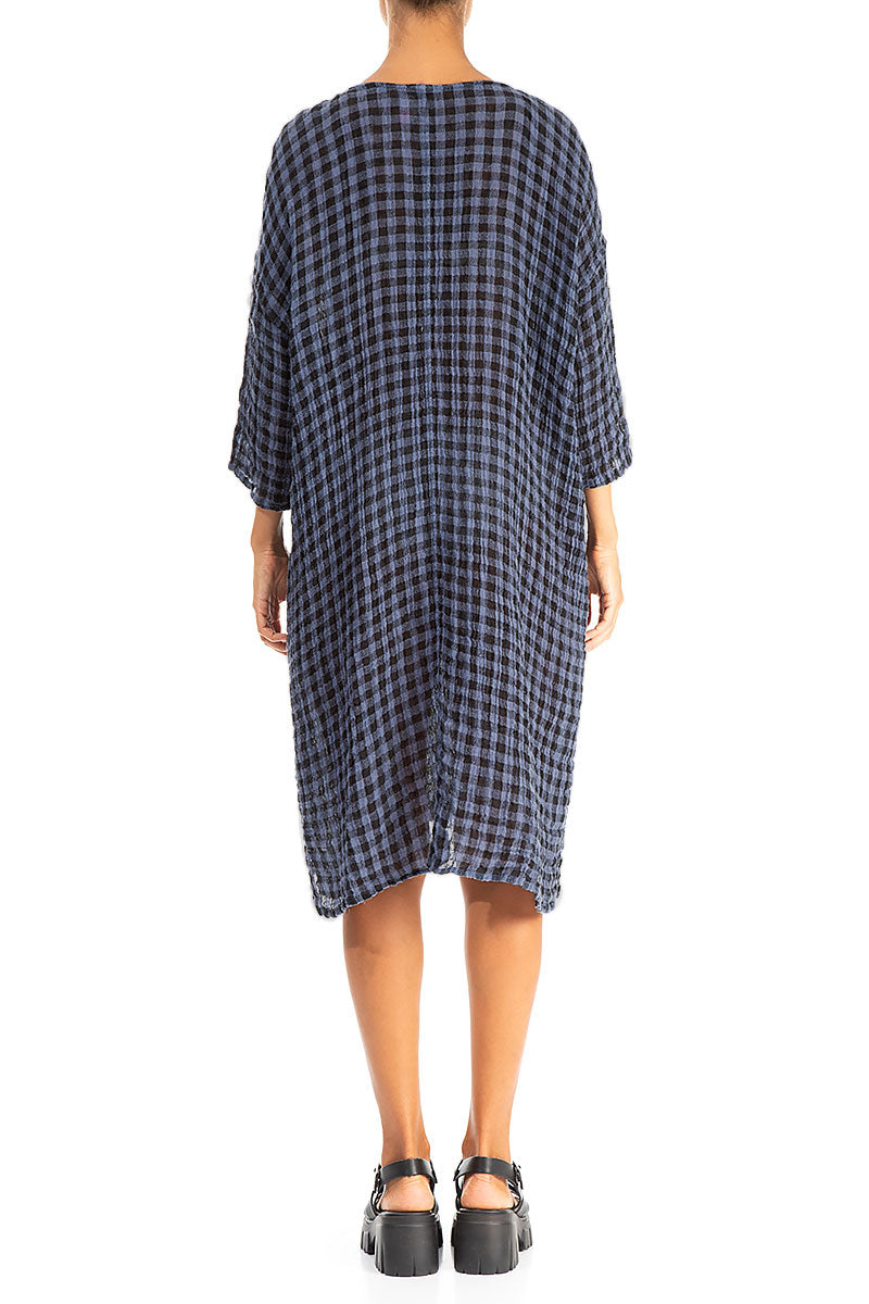 Blue Nova Check Gauze Linen Tunic Dress 2