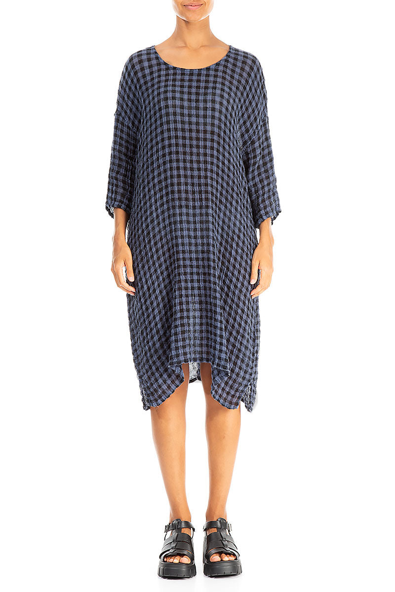 Blue Nova Check Gauze Linen Tunic Dress 1