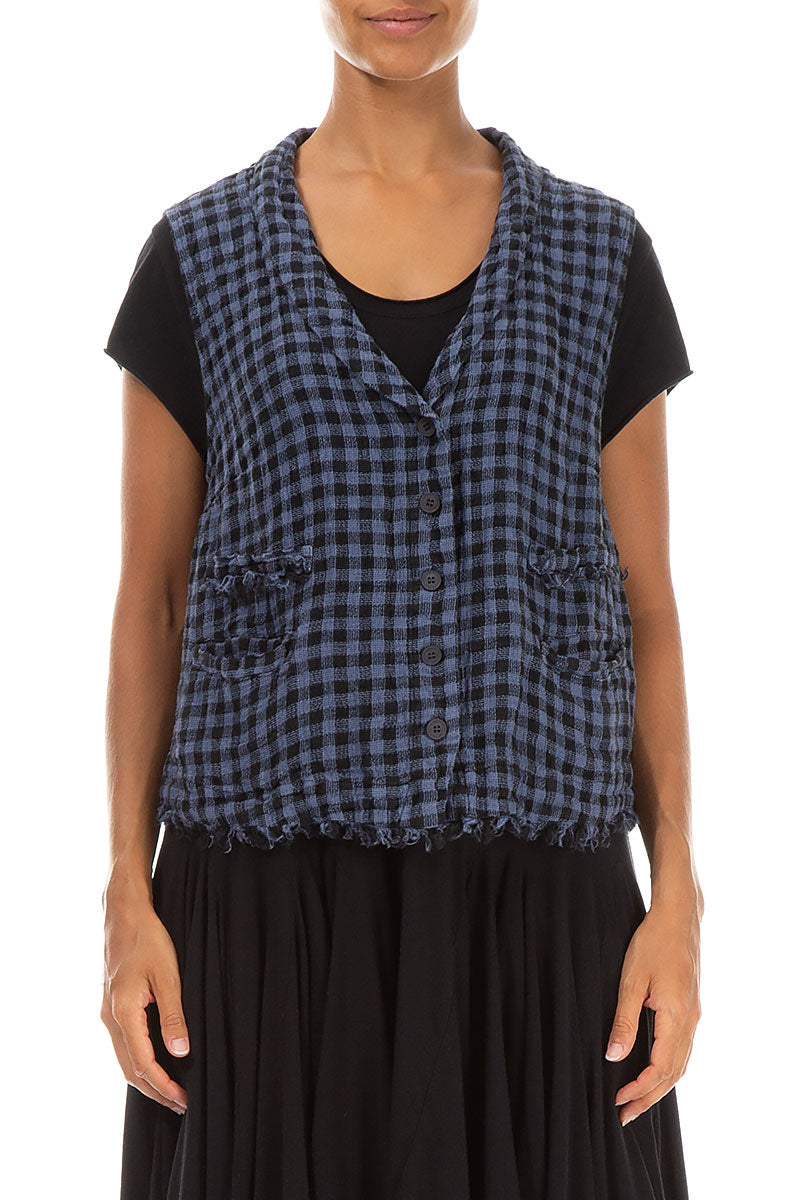 Blue Nova Check Linen Vest 1