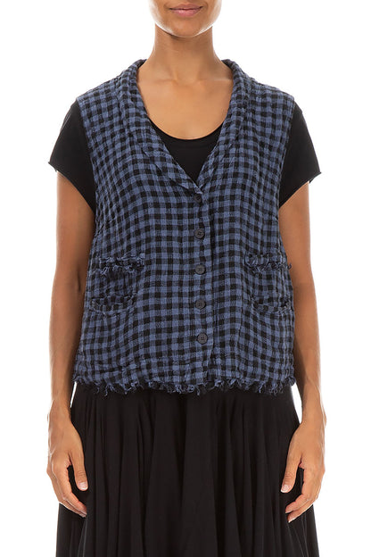 Blue Nova Check Linen Vest 1