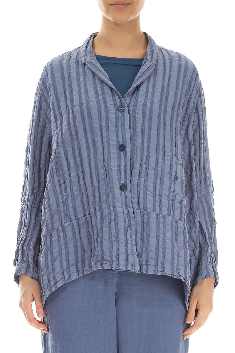 Blue Nova Checkered Linen Cotton Jacket 1