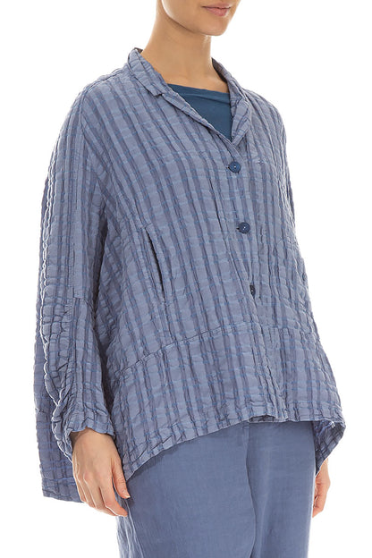 Blue Nova Checkered Linen Cotton Jacket 3