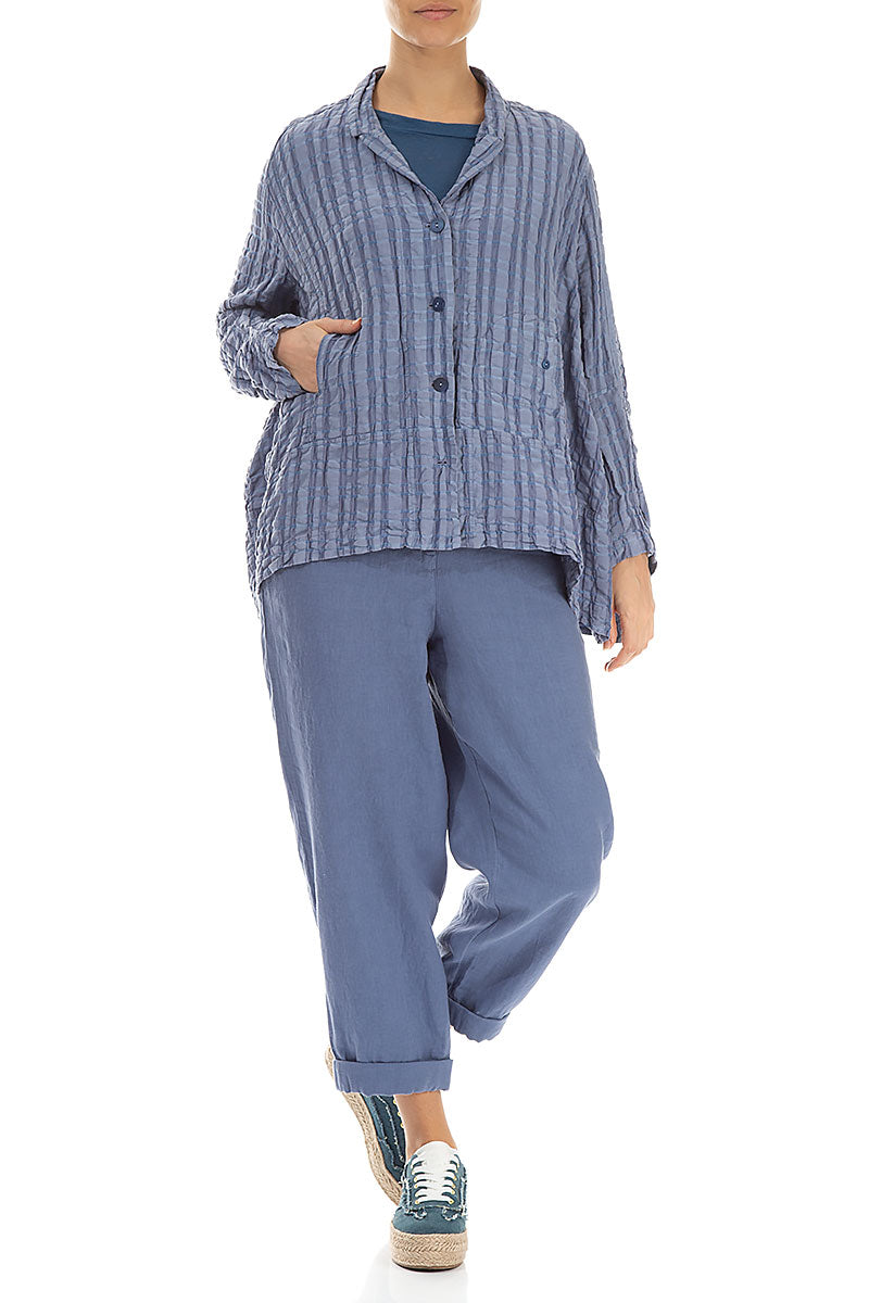 Blue Nova Checkered Linen Cotton Jacket 4