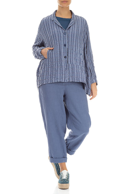 Blue Nova Checkered Linen Cotton Jacket 4