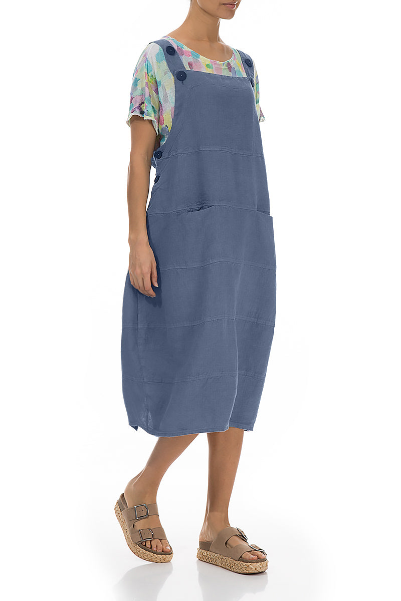 Blue Nova Linen Dungaree Dress 3