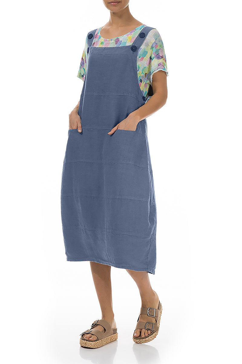 Blue Nova Linen Dungaree Dress 5
